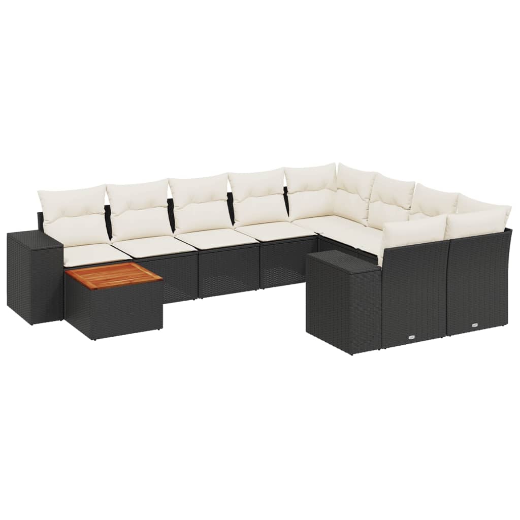Set Divani da Giardino 10pz con Cuscini in Polyrattan Nero