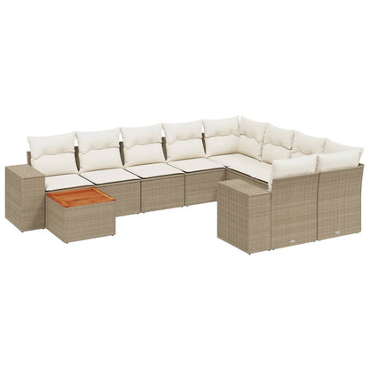 Set Divano da Giardino 10 pz con Cuscini Beige in Polyrattan - homemem39