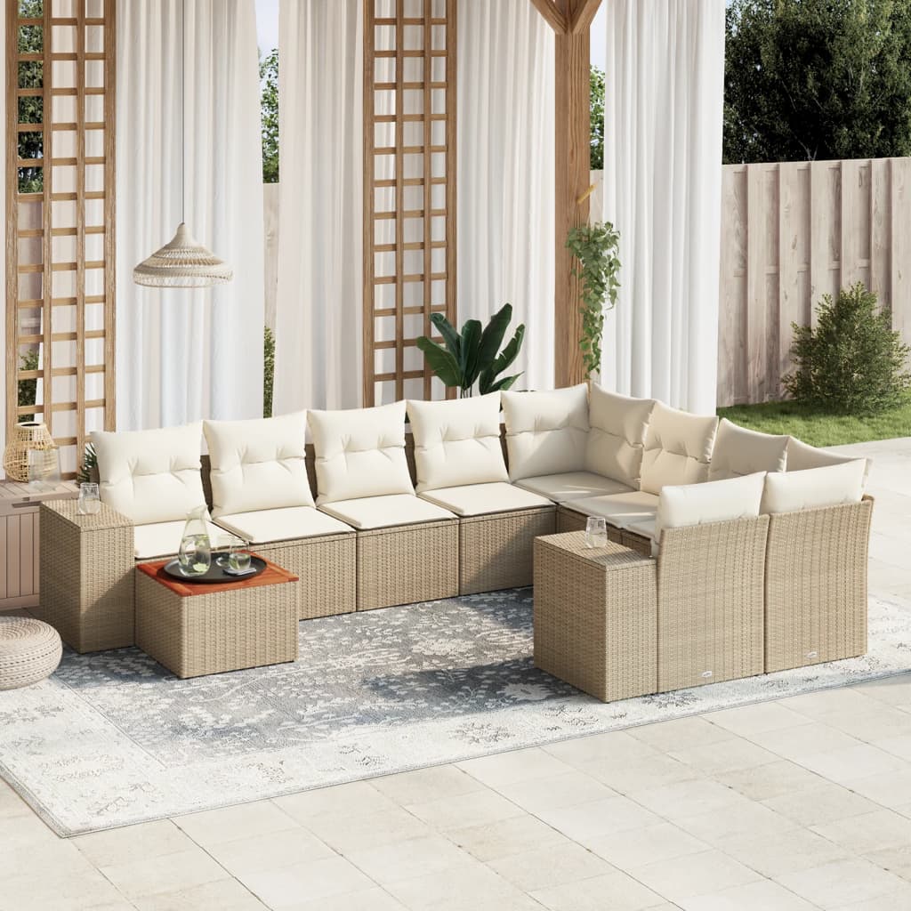 Set Divano da Giardino 10 pz con Cuscini Beige in Polyrattan - homemem39