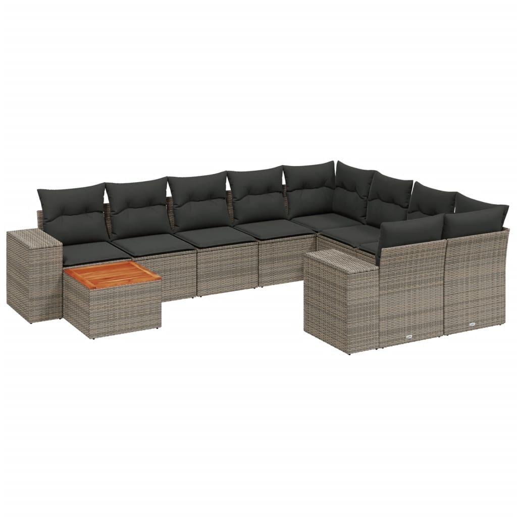 Set Divano da Giardino 10 pz con Cuscini Grigio in Polyrattan - homemem39