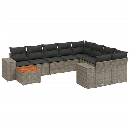 Set Divano da Giardino 10 pz con Cuscini Grigio in Polyrattan - homemem39
