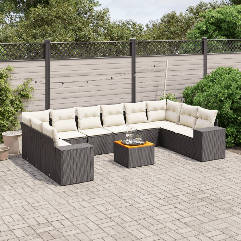 Set Divani da Giardino 11 pz con Cuscini in Polyrattan Nero - homemem39