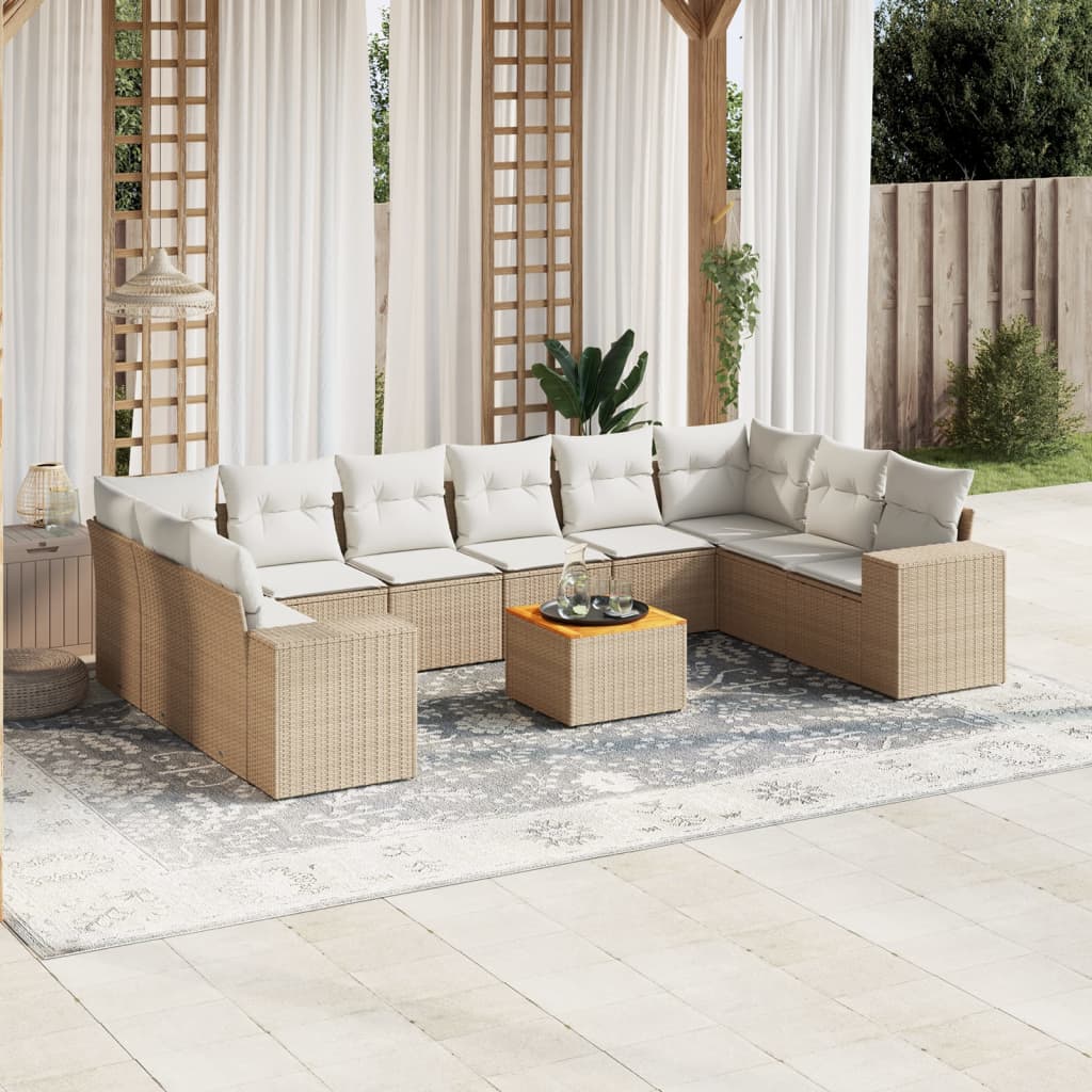 Set Divani da Giardino 11 pz con Cuscini Beige in Polyrattan - homemem39