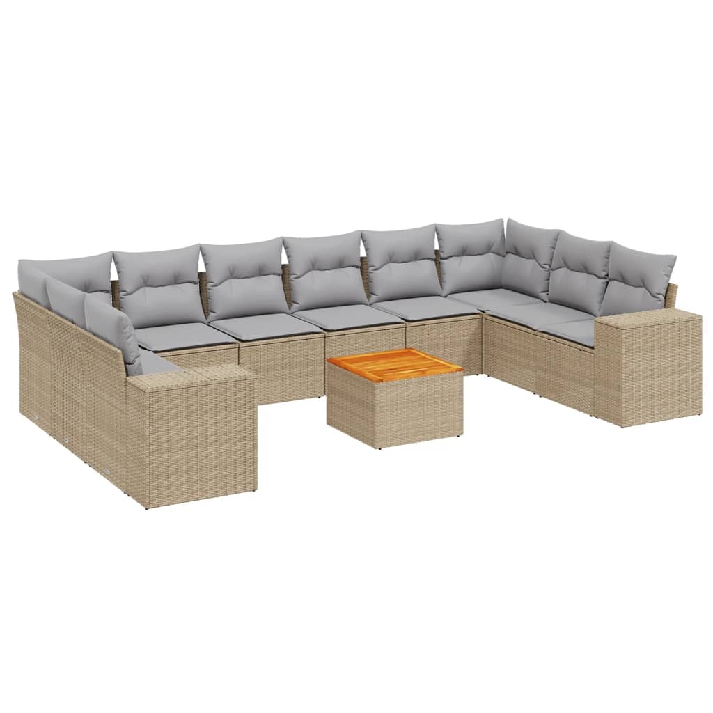 Set Divani da Giardino 11 pz con Cuscini Beige in Polyrattan - homemem39