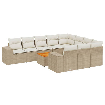 Set Divani da Giardino 11 pz con Cuscini Beige in Polyrattan - homemem39