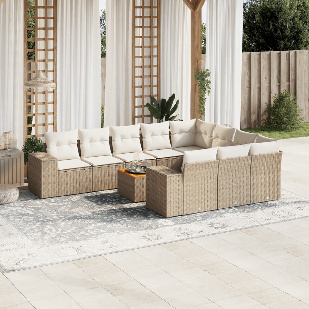 Set Divani da Giardino 11 pz con Cuscini Beige in Polyrattan - homemem39