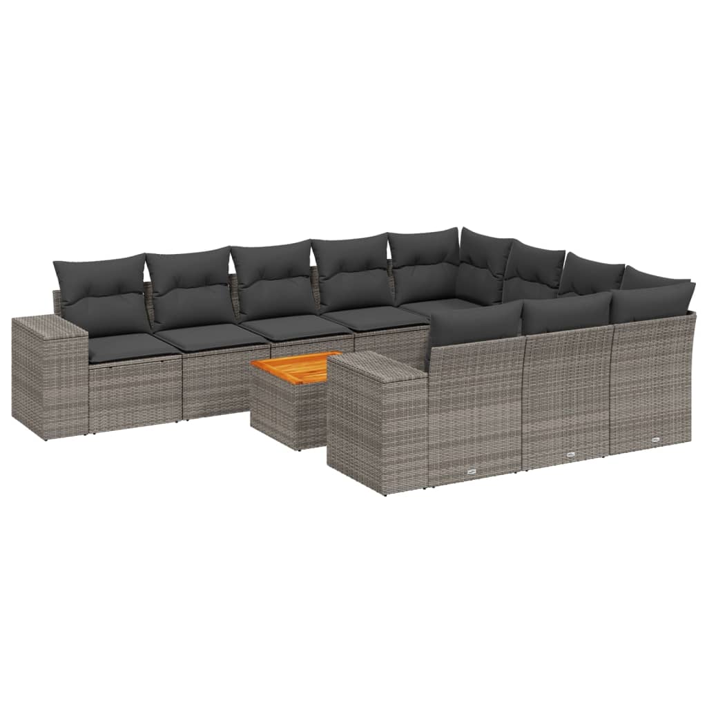 Set Divani da Giardino 11 pz con Cuscini in Polyrattan Grigio - homemem39