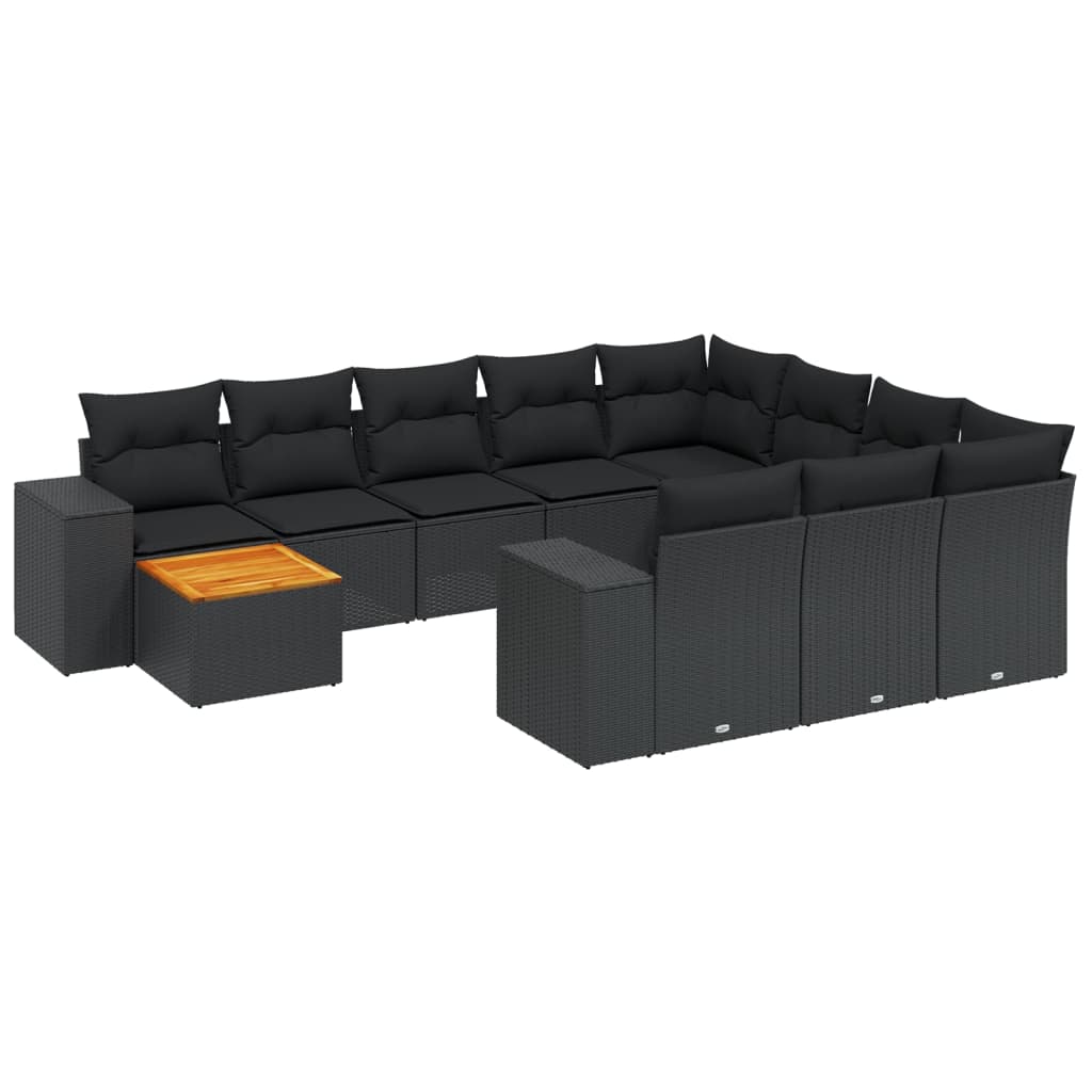 Set Divani da Giardino 11 pz con Cuscini in Polyrattan Nero - homemem39