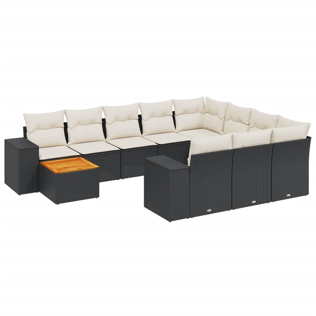 Set Divani da Giardino 11 pz con Cuscini in Polyrattan Nero - homemem39