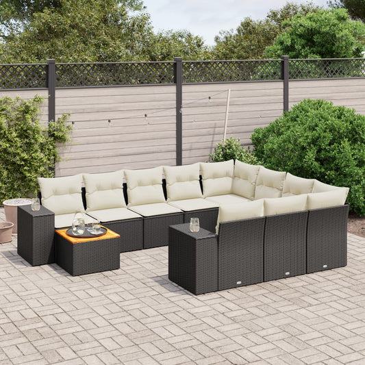 Set Divani da Giardino 11 pz con Cuscini in Polyrattan Nero - homemem39