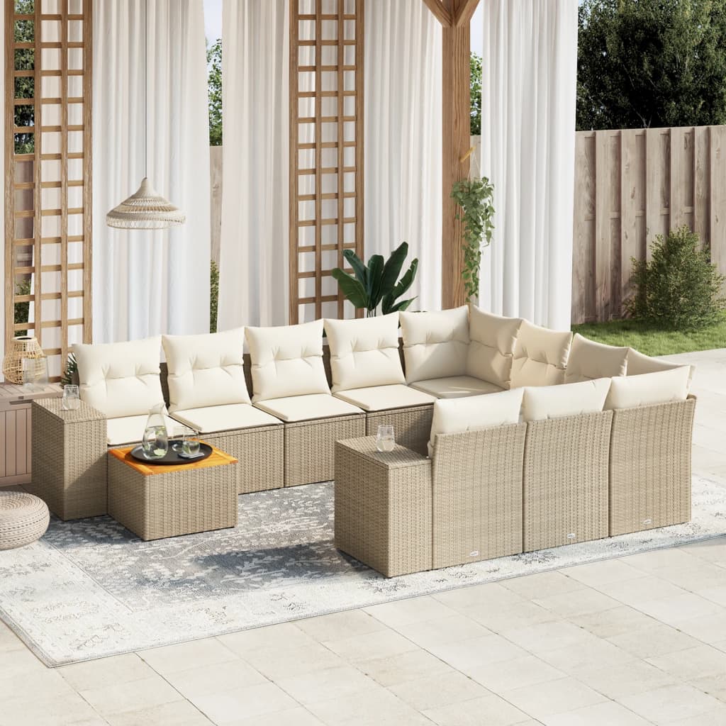 Set Divani da Giardino 11 pz con Cuscini Beige in Polyrattan - homemem39