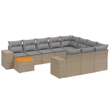 Set Divani da Giardino 11 pz con Cuscini Beige in Polyrattan - homemem39