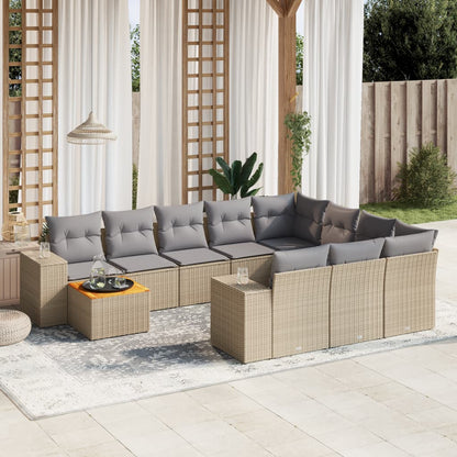 Set Divani da Giardino 11 pz con Cuscini Beige in Polyrattan - homemem39