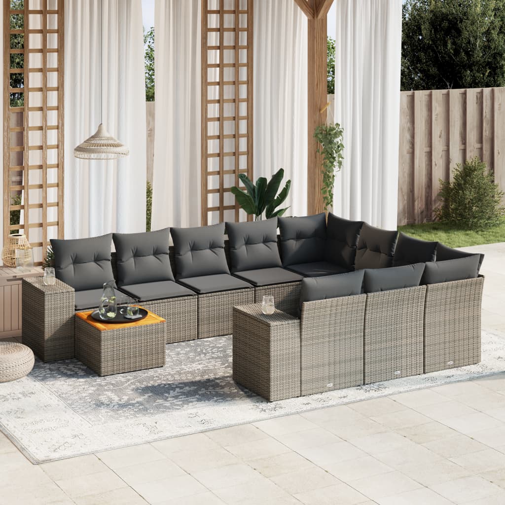 Set Divani da Giardino 11 pz con Cuscini in Polyrattan Grigio - homemem39