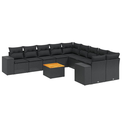 Set Divani da Giardino 11 pz con Cuscini in Polyrattan Nero - homemem39