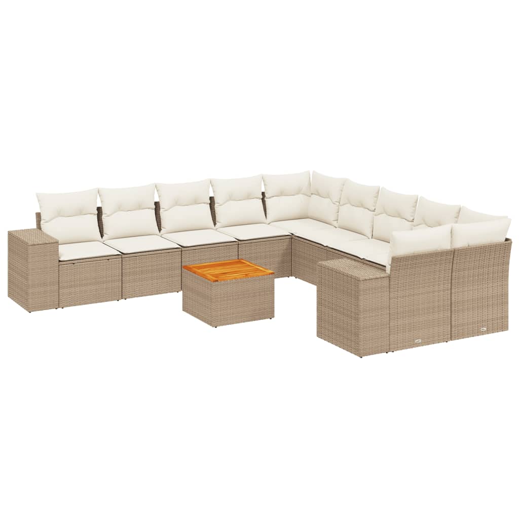 Set Divani da Giardino 11 pz con Cuscini Beige in Polyrattan - homemem39