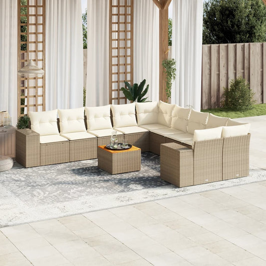 Set Divani da Giardino 11 pz con Cuscini Beige in Polyrattan - homemem39