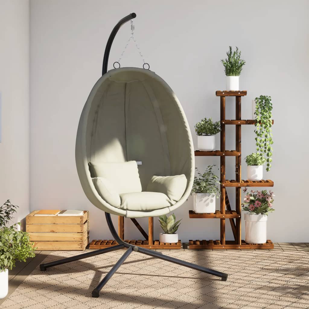 Sedia a Uovo Sospesa con Supporto Beige in Tessuto e Acciaio | homemem39