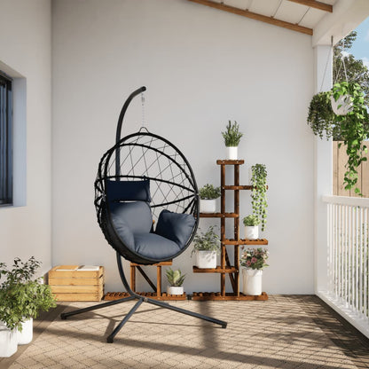Sedia a Uovo Sospesa con Supporto Antracite Polyrattan/Acciaio | homemem39