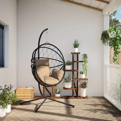 Sedia a Uovo Sospesa con Supporto Tortora Polyrattan e Acciaio | homemem39