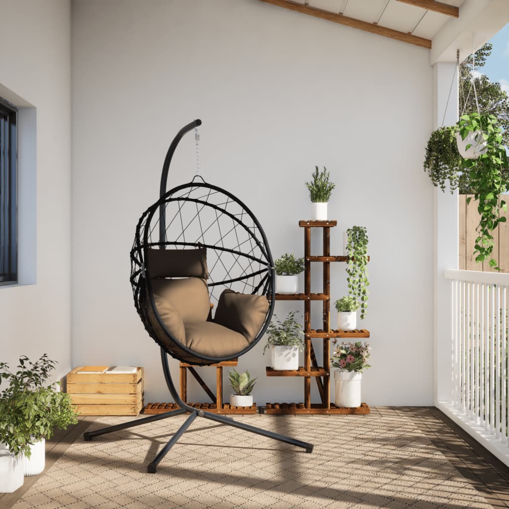 Sedia a Uovo Sospesa con Supporto Tortora Polyrattan e Acciaio - homemem39