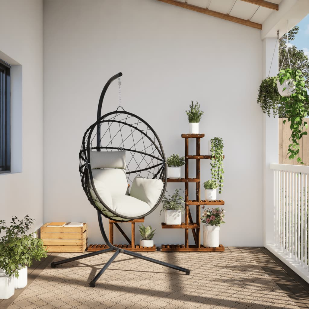 Sedia a Uovo Sospesa con Supporto Beige in Polyrattan e Acciaio | homemem39