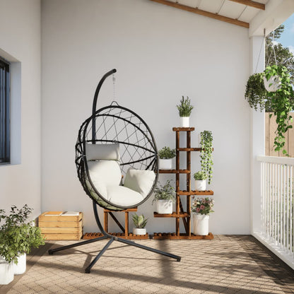 Sedia a Uovo Sospesa con Supporto Beige in Polyrattan e Acciaio | homemem39