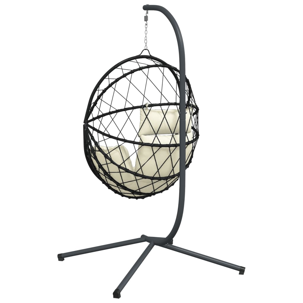 Sedia a Uovo Sospesa con Supporto Beige in Polyrattan e Acciaio | homemem39