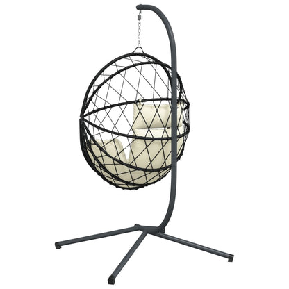 Sedia a Uovo Sospesa con Supporto Beige in Polyrattan e Acciaio | homemem39