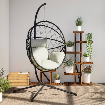 Sedia a Uovo Sospesa con Supporto Beige in Polyrattan e Acciaio | homemem39