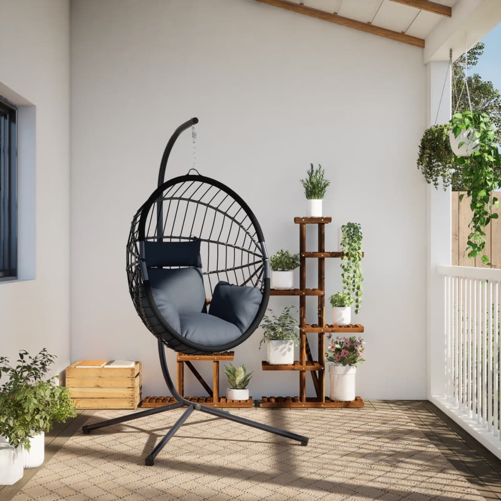 Sedia a Uovo Sospesa con Supporto Antracite Polyrattan/Acciaio | homemem39