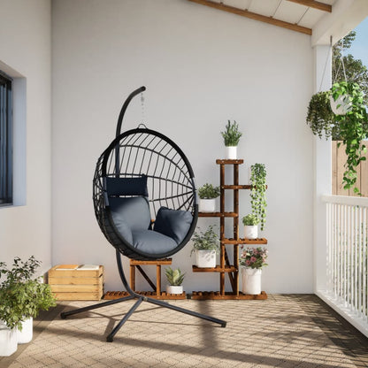 Sedia a Uovo Sospesa con Supporto Antracite Polyrattan/Acciaio | homemem39