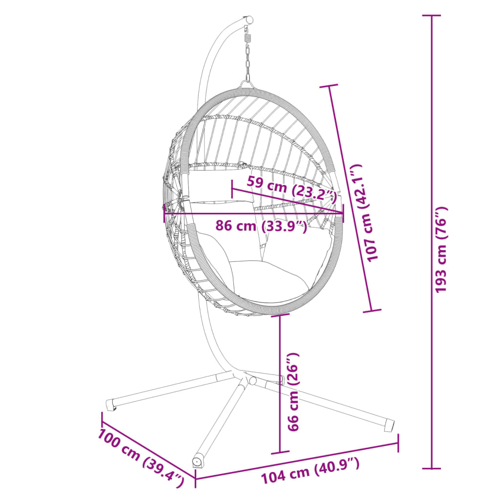 Sedia a Uovo Sospesa con Supporto Antracite Polyrattan/Acciaio | homemem39
