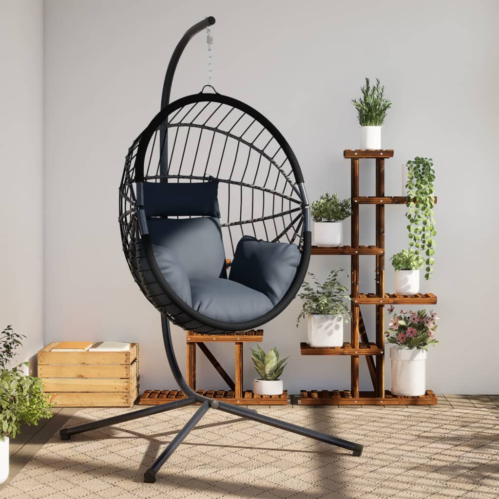 Sedia a Uovo Sospesa con Supporto Antracite Polyrattan/Acciaio | homemem39