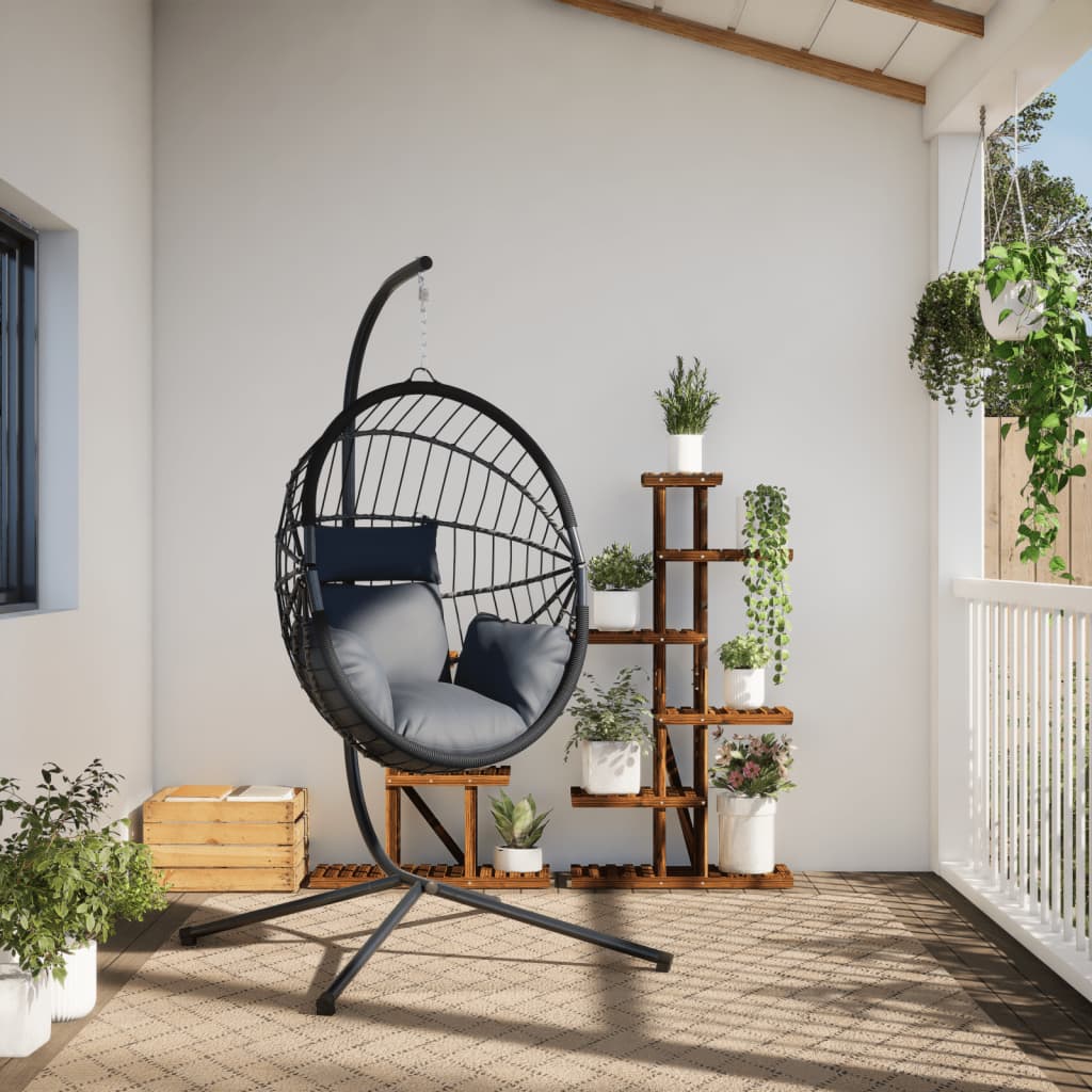 Sedia Uovo Sospesa e Supporto Grigio Chiaro Polyrattan/Acciaio | homemem39