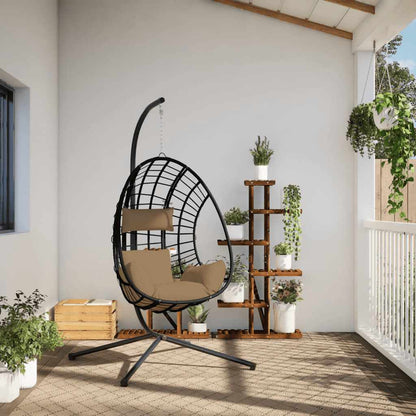 Sedia a Uovo Sospesa con Supporto Tortora Polyrattan e Acciaio