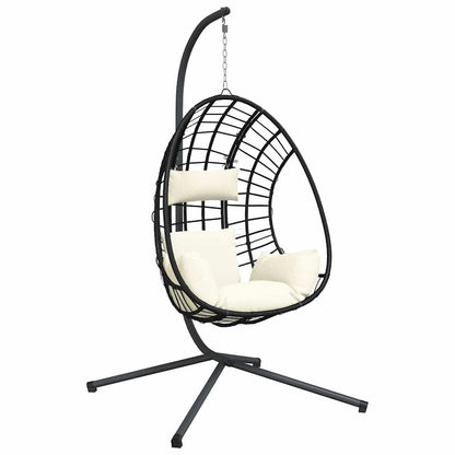 Sedia a Uovo Sospesa con Supporto Beige in Polyrattan e Acciaio | homemem39