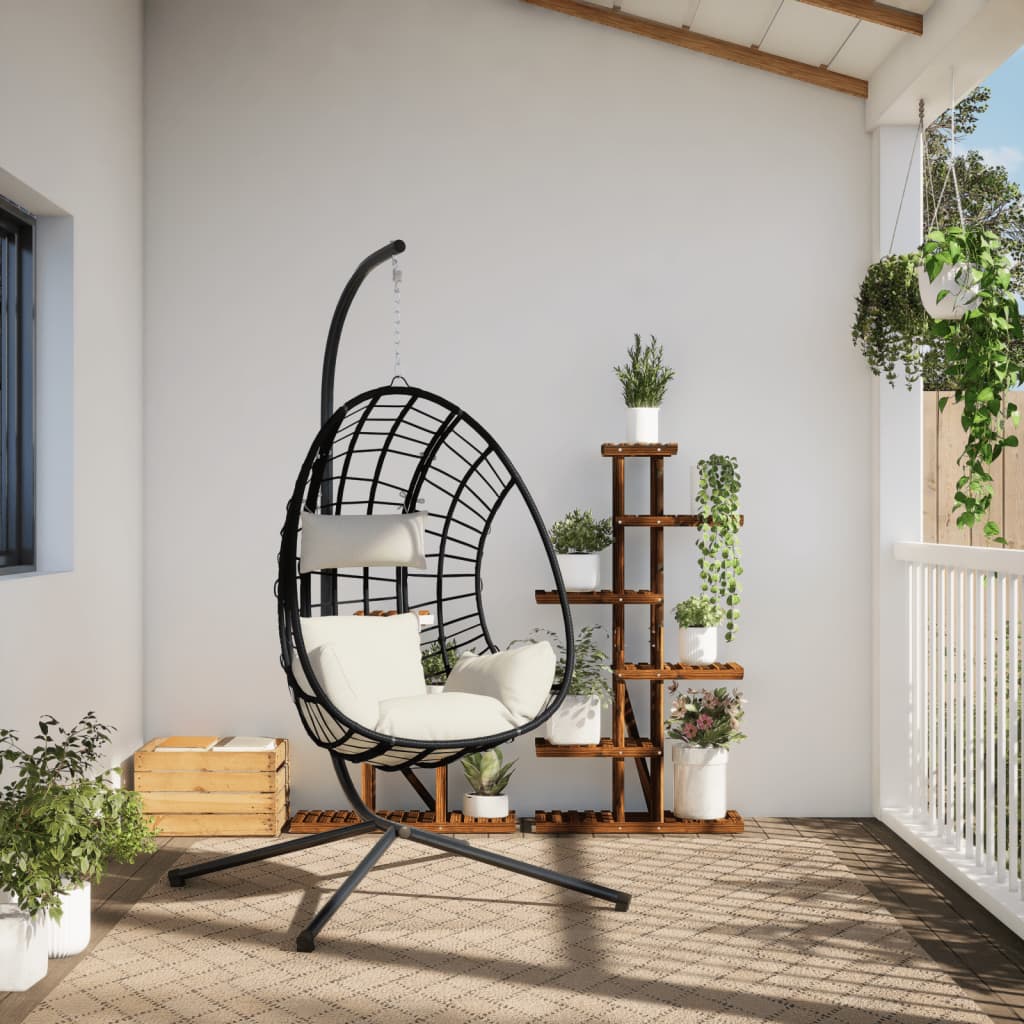 Sedia a Uovo Sospesa con Supporto Beige in Polyrattan e Acciaio | homemem39