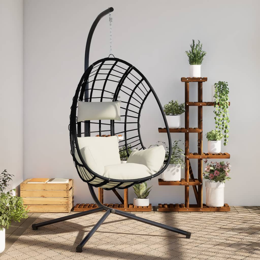 Sedia a Uovo Sospesa con Supporto Beige in Polyrattan e Acciaio | homemem39
