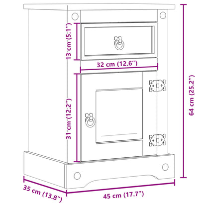 Comodino Corona 45x35x64 cm in Legno Massello di Pino