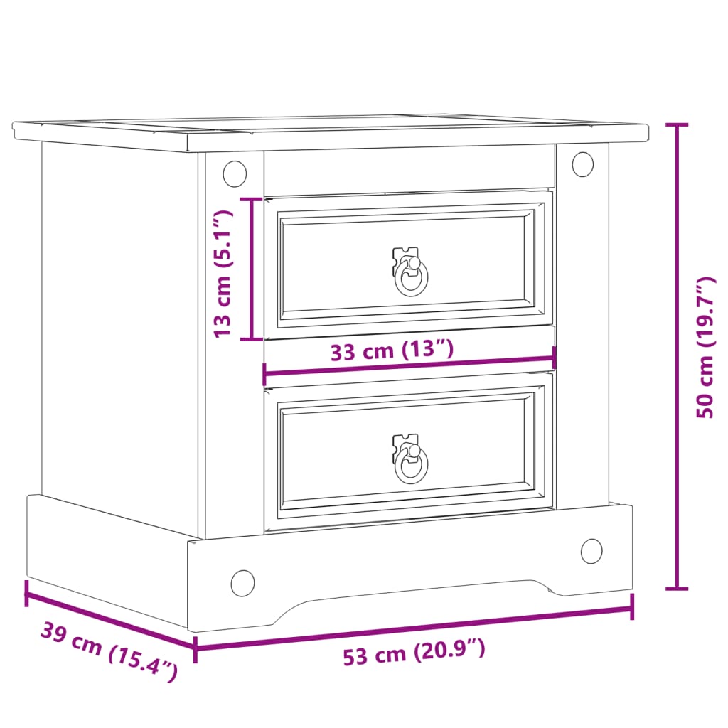 Comodino Corona 53x39x50 cm in Legno Massello di Pino