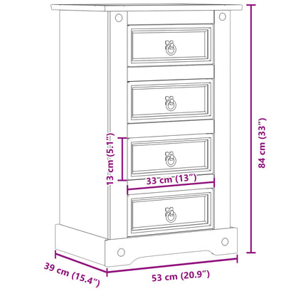 Comodino Corona 53x39x84 cm in Legno Massello di Pino