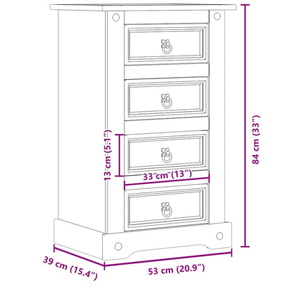 Comodino Corona 53x39x84 cm in Legno Massello di Pino