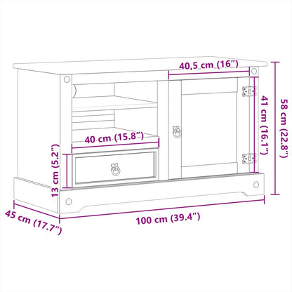 Mobile Porta TV Corona 100x45x58 cm in Legno Massello di Pino