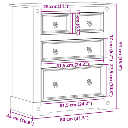 Cassettiera Corona 80x43x91 cm in Legno Massello di Pino