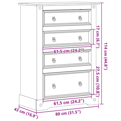 Cassettiera Corona 80x43x114 cm in Legno Massello di Pino - homemem39