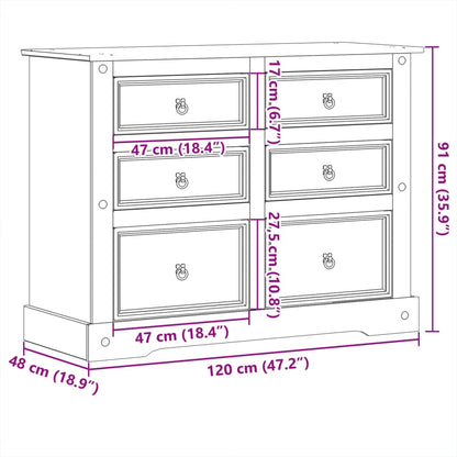 Cassettiera Corona 120x48x91 cm in Legno Massello di Pino - homemem39