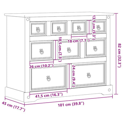 Cassettiera Corona 101x45x82 cm in Legno Massello di Pino