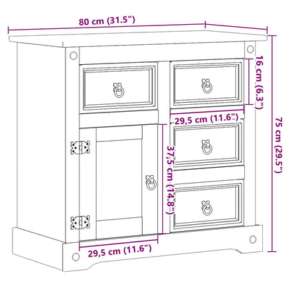 Credenza Corona 80x40x75 cm in Legno Massello di Pino