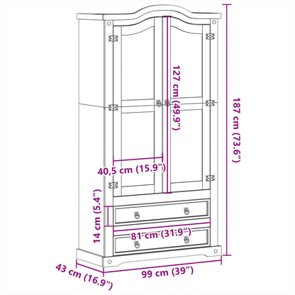 Corona display cabinet 99x43x187 cm in solid pine wood